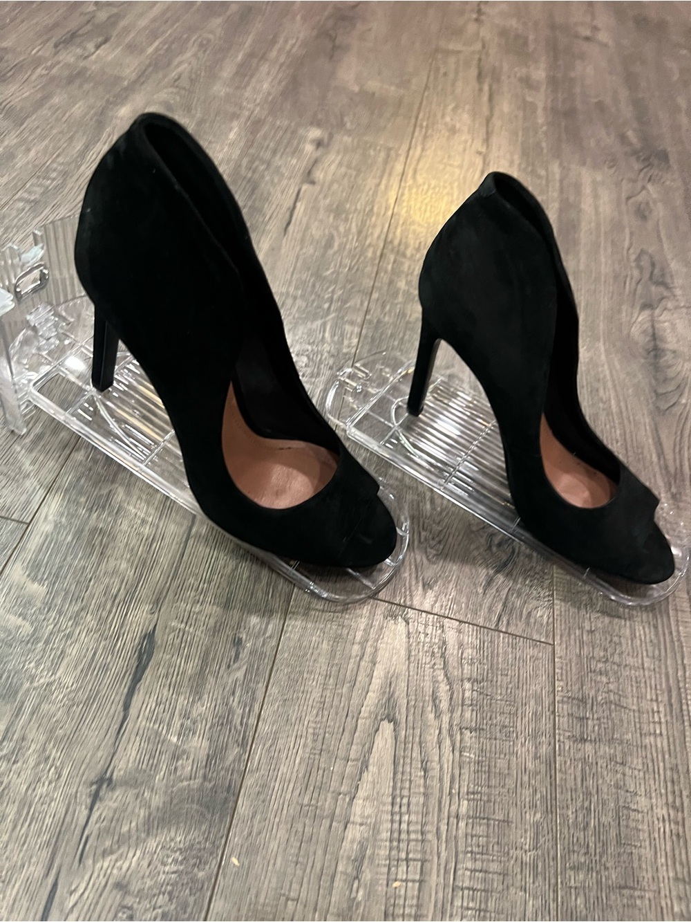 Vince Camuto Black Suede Peep-Toe Heels